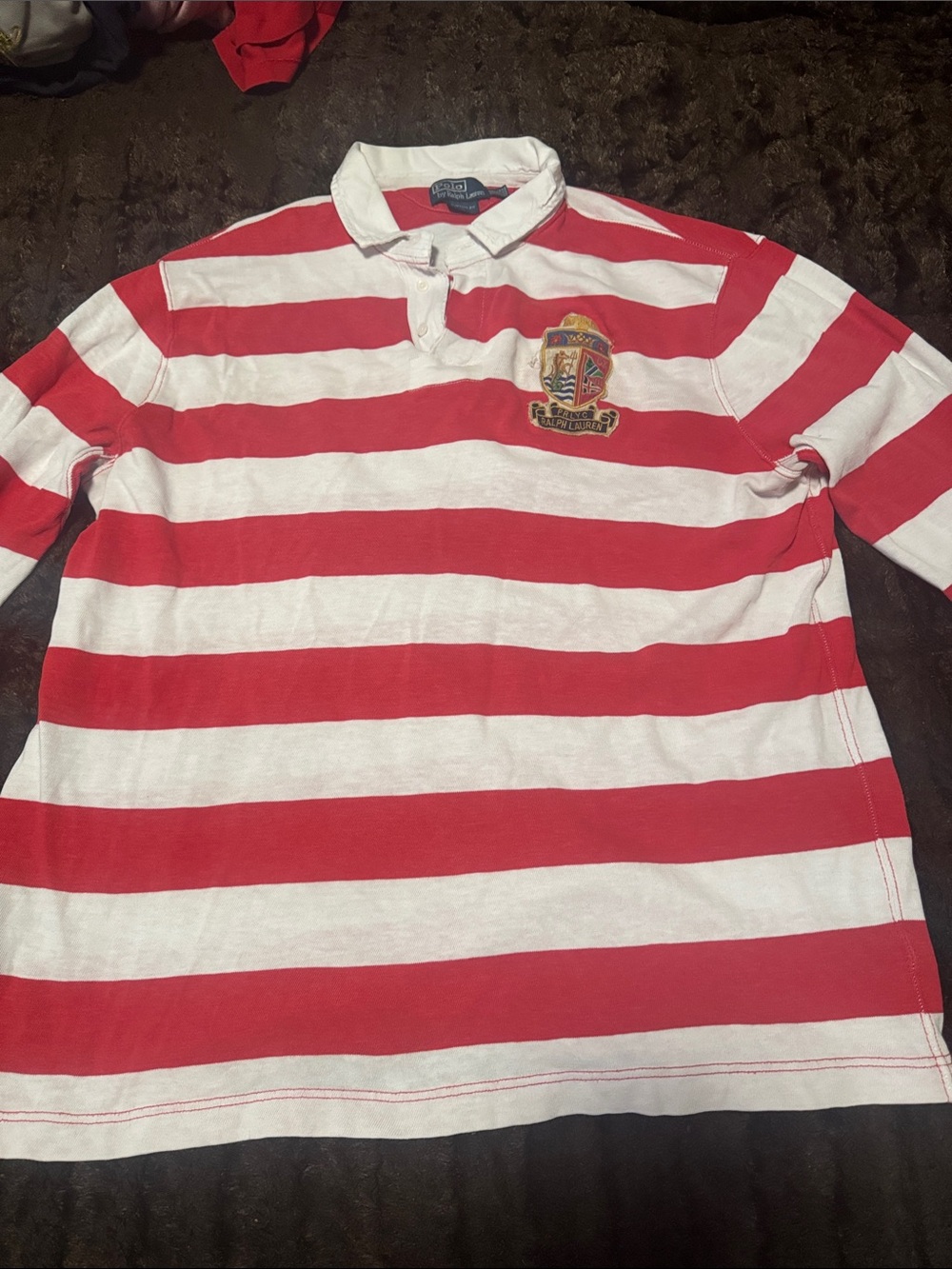 Polo by Ralph Lauren Red & White Striped Rugby Polo with Crest